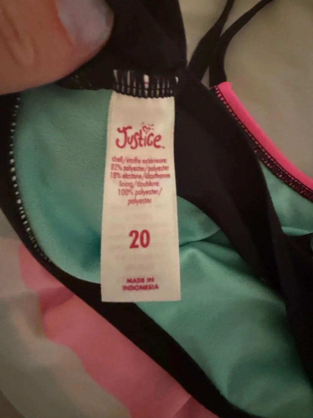 Justice Girls Pink, Aqua & Black Watermelon Bikini Swim Top